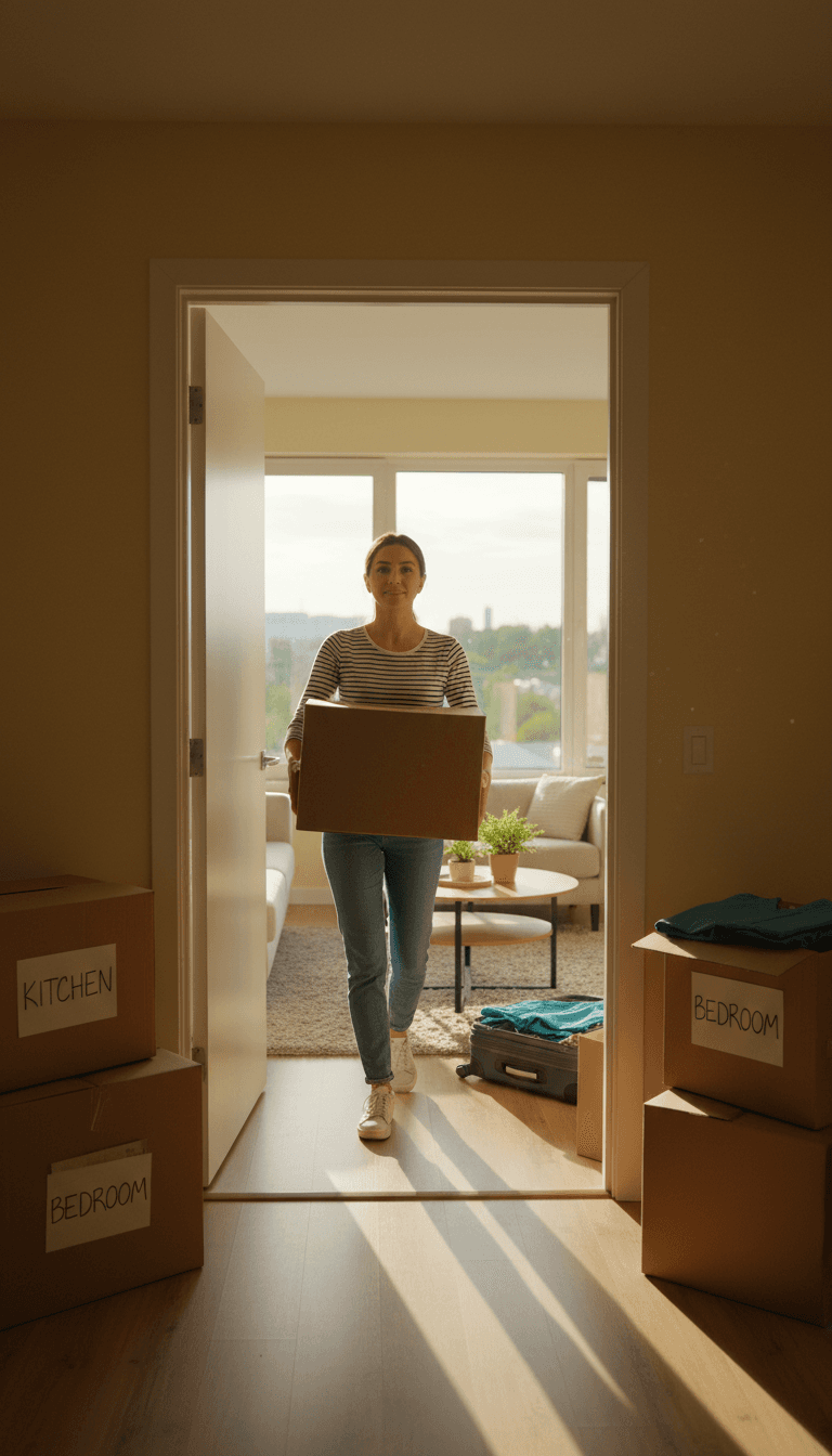 Travel nurse settling into bright furnished apartment