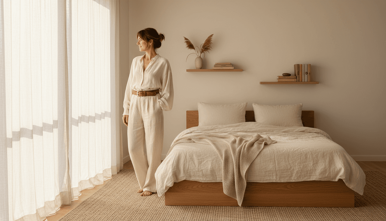 Travel nurse relaxing in a bright furnished living room