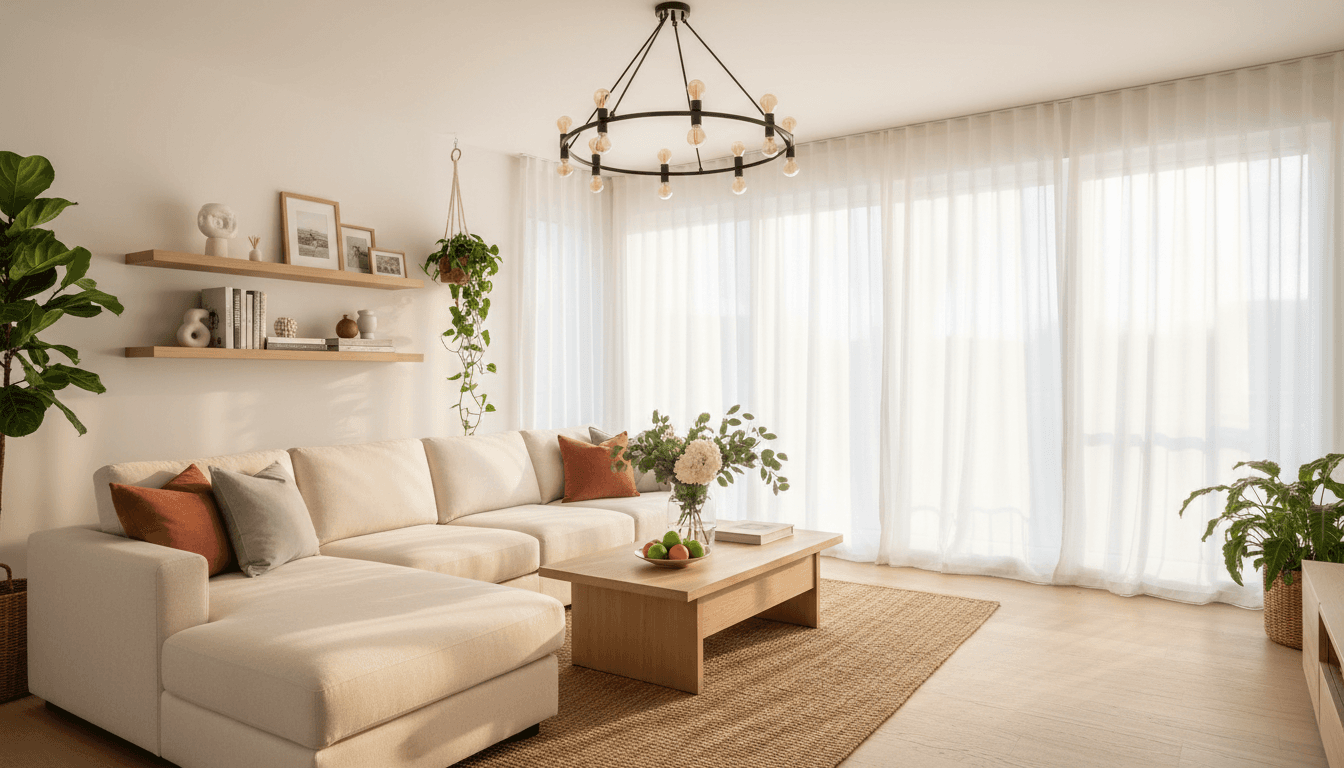 Cozy furnished living room in a Windermere corporate rental home with natural light